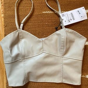 NWT Zara faux leather crop top tan XS
